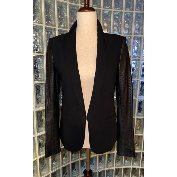 Rag & Bone Black Blazer with Leather Sleeves - Size 2 - Picture 1 of 11